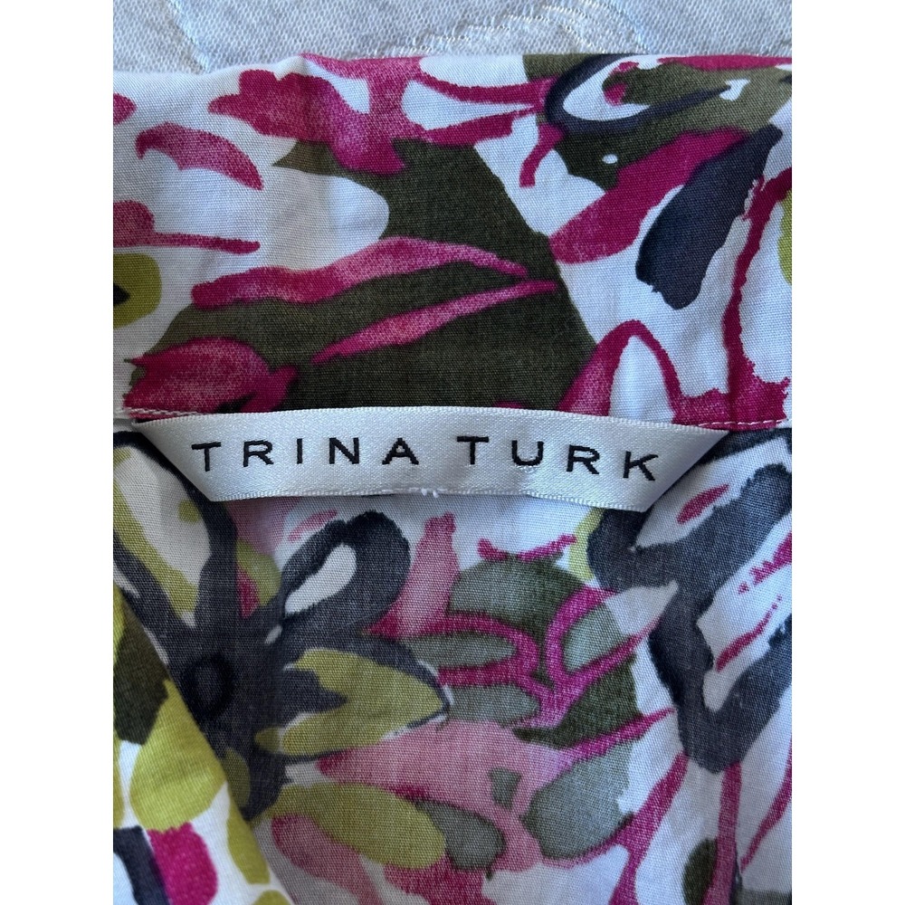 Trina Turk Pajama Set‎ Womens Large Pink Green Floral Print Cotton Sleepwear - Picture 3 of 9